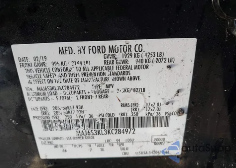 2019 Ford Ecosport Titanium z USA, uszkodzony, nr VIN MAJ6S3KL3KC284972